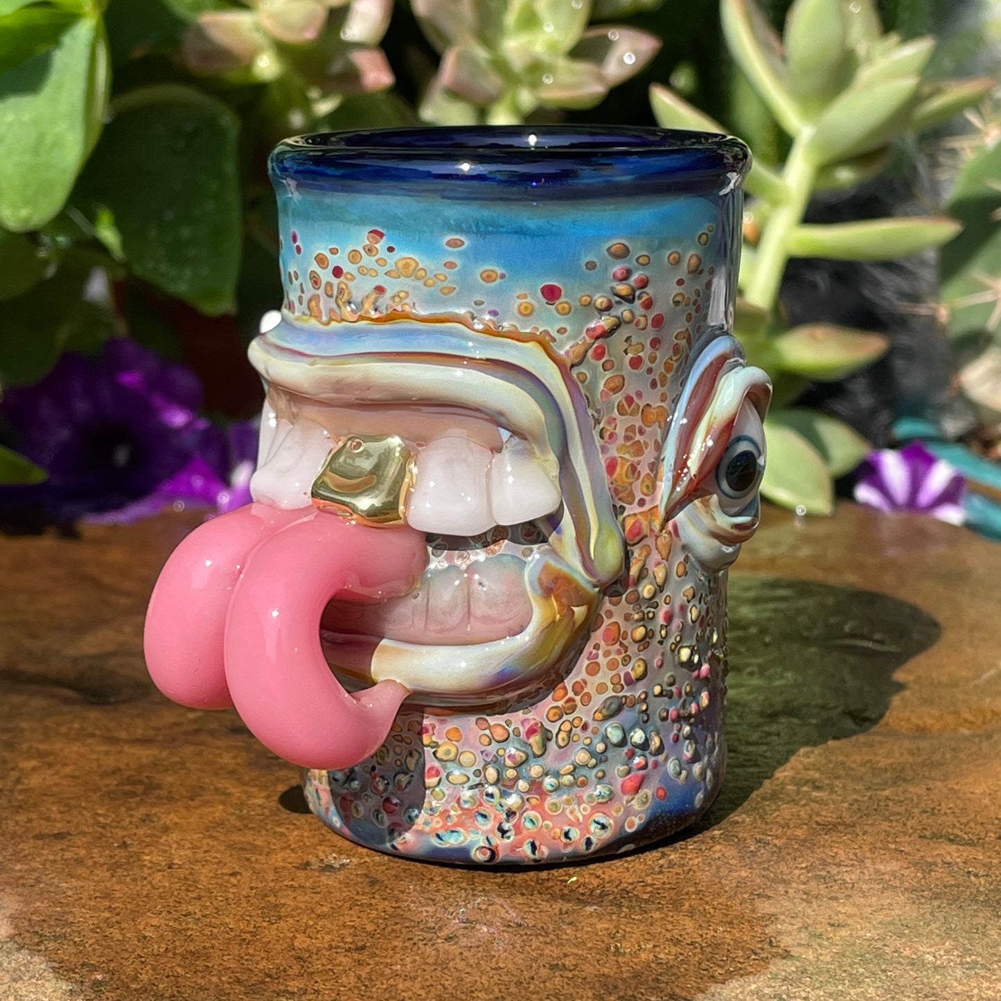 Hand-blown glass Forked tongue shot glass by Leviathan Glass