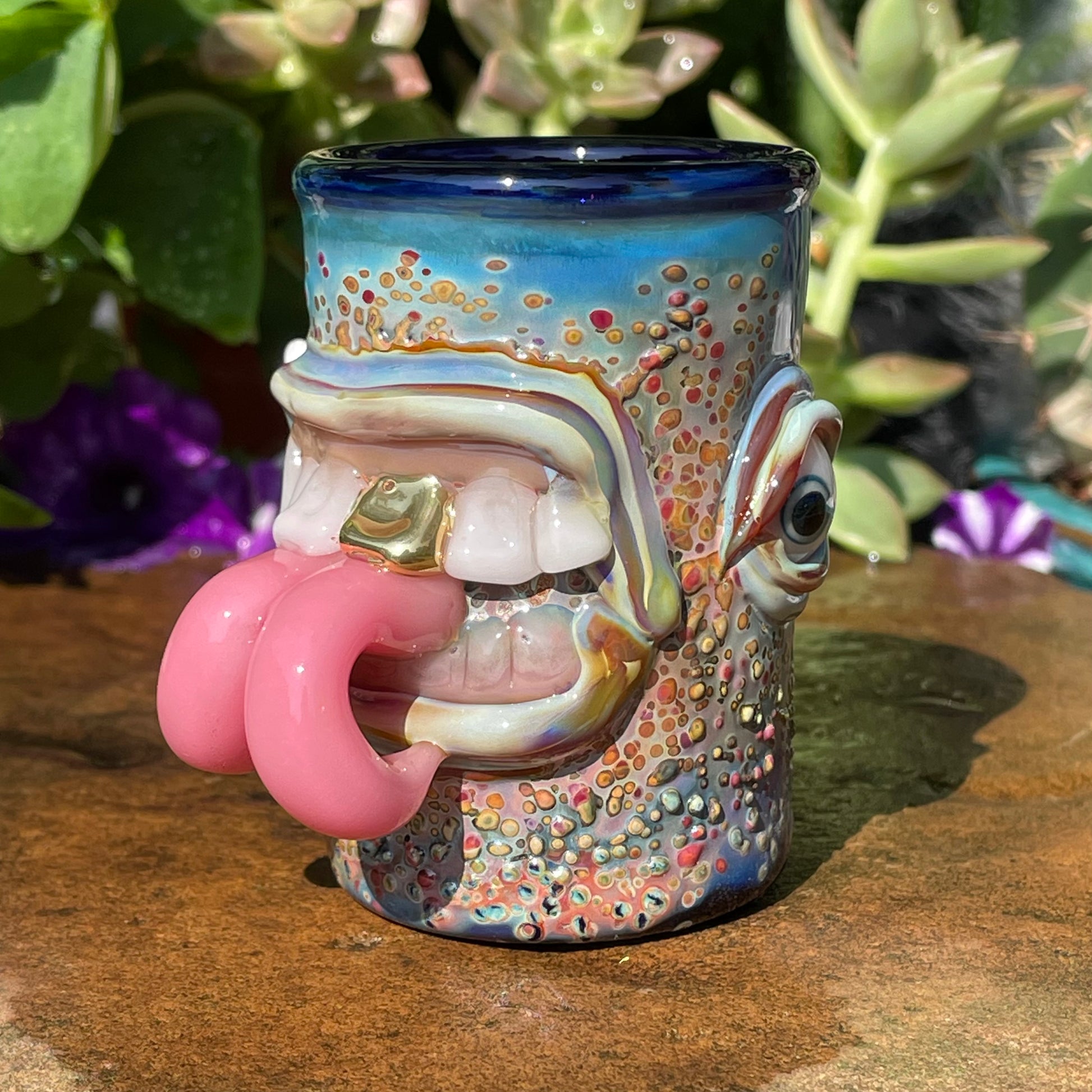 Hand-blown glass Forked tongue shot glass by Leviathan Glass