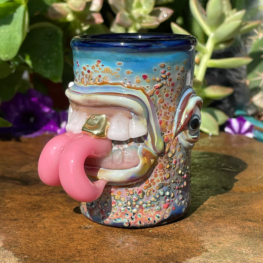 Hand-blown glass Forked tongue shot glass by Leviathan Glass