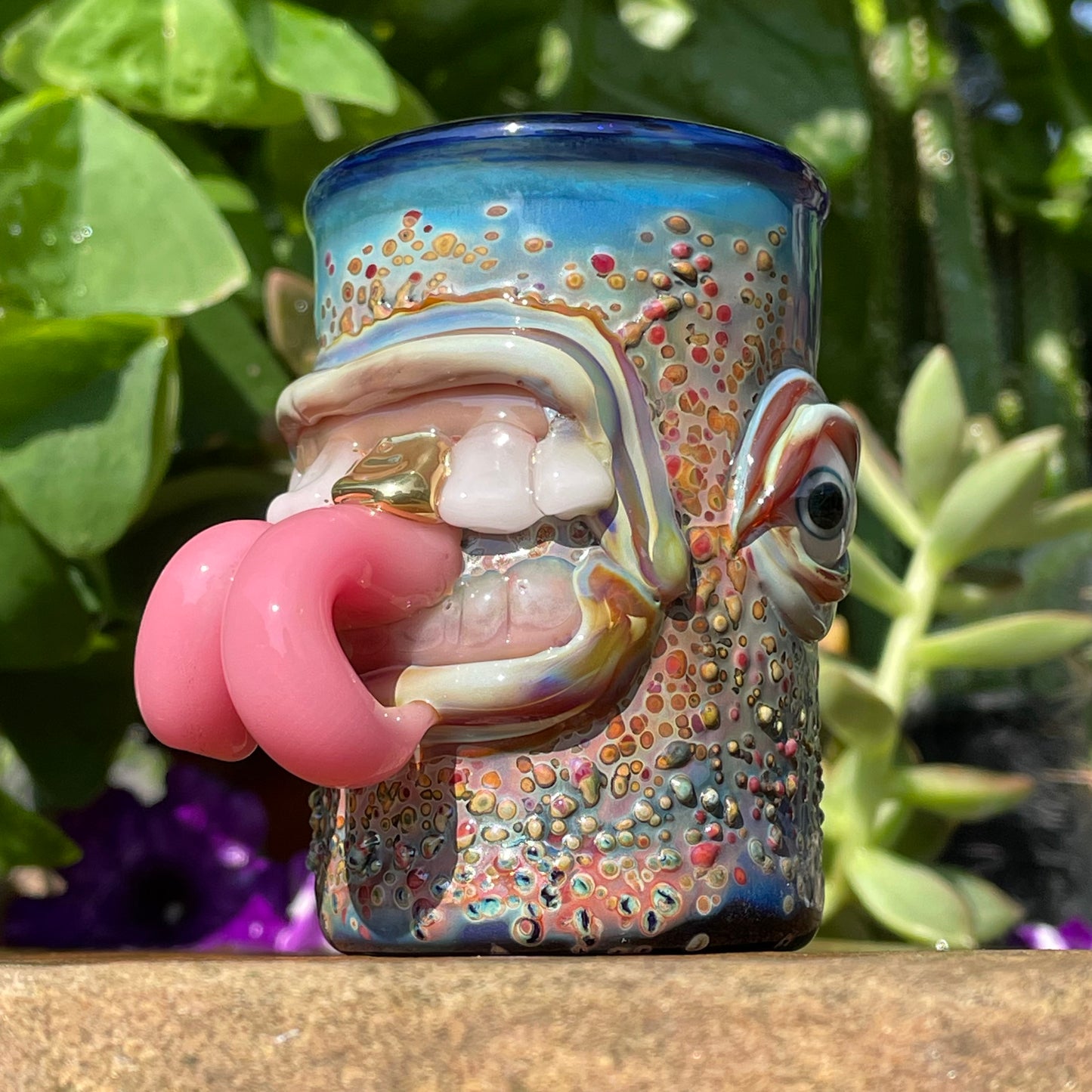 Forked tongue shot glass detail view - premium glass art
