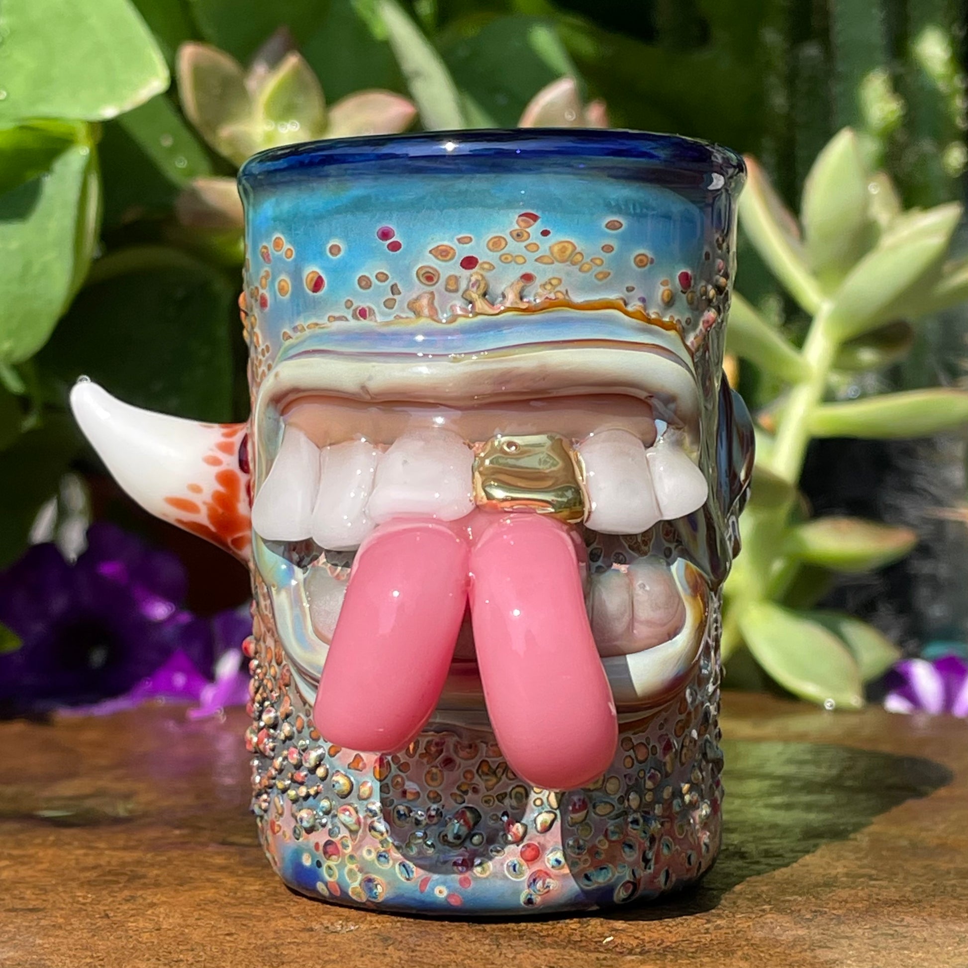Close-up of Forked tongue shot glass - handcrafted glass