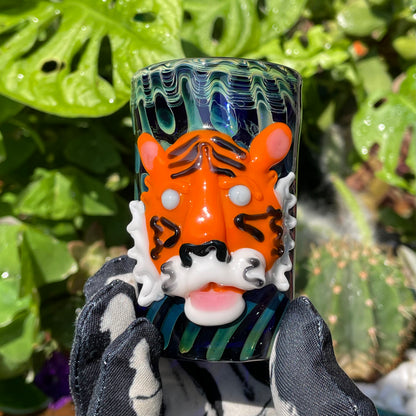 Tiger shot glass detail view - premium glass art