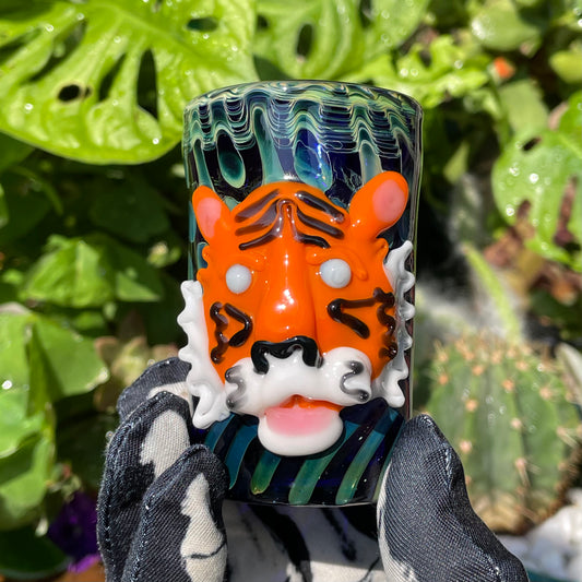 Tiger shot glass detail view - premium glass art