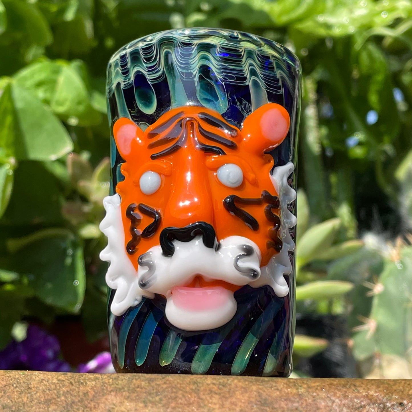 Hand-blown glass Tiger shot glass by Leviathan Glass