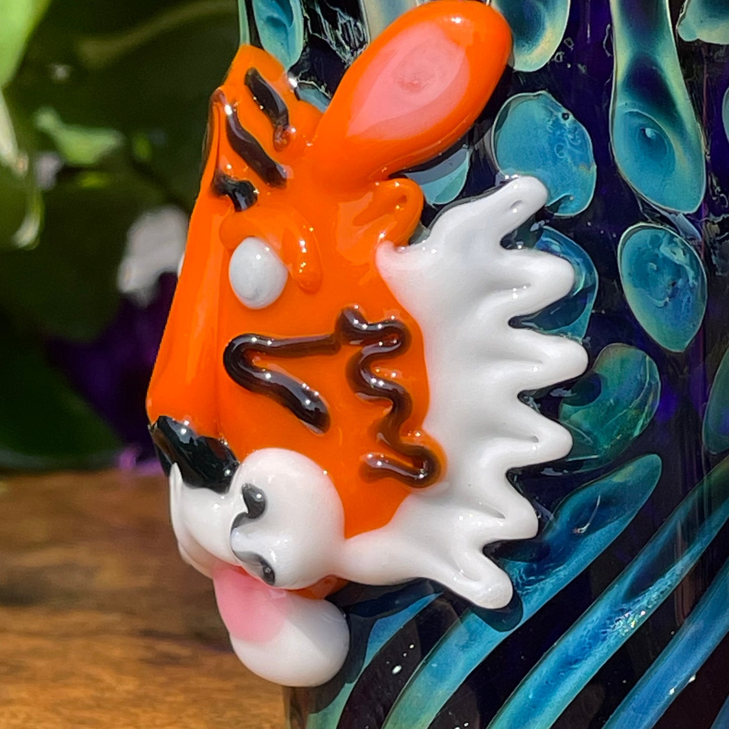 Tiger shot glass by Leviathan Glass - artisan detail
