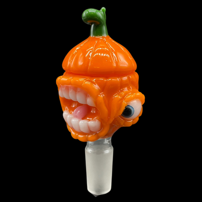 Hand-blown glass 14mm pumpkin slide with cap by Leviathan Glass