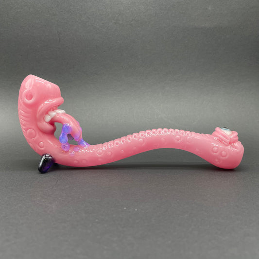 Blush sandblasted Gandalf detail view - premium glass art