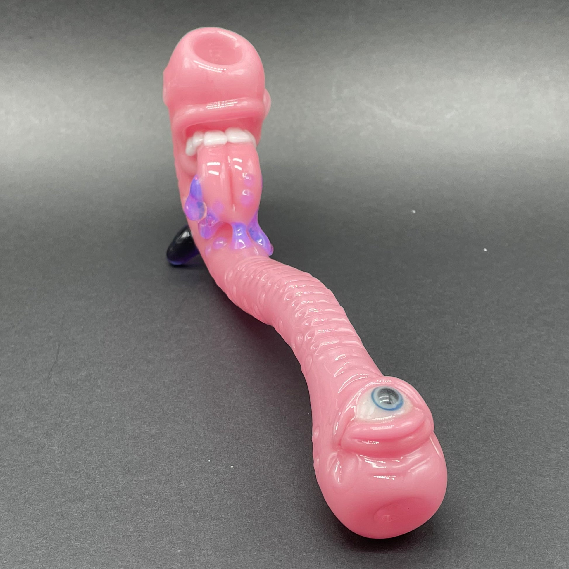 Close-up of Blush sandblasted Gandalf - handcrafted glass