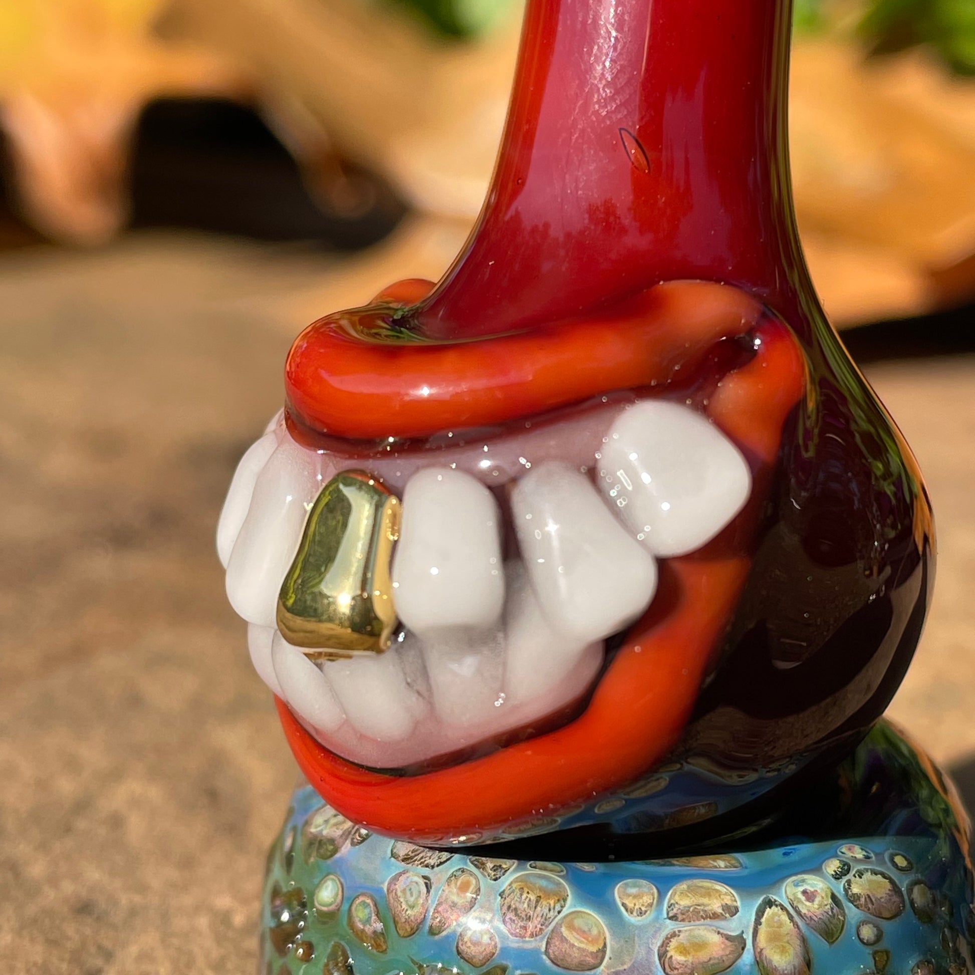 Premium Red grinning glass cork bottle - collectible glass art