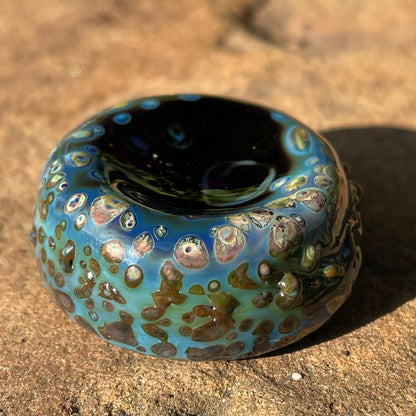 Hand-blown Red grinning glass cork bottle - Leviathan Glass original