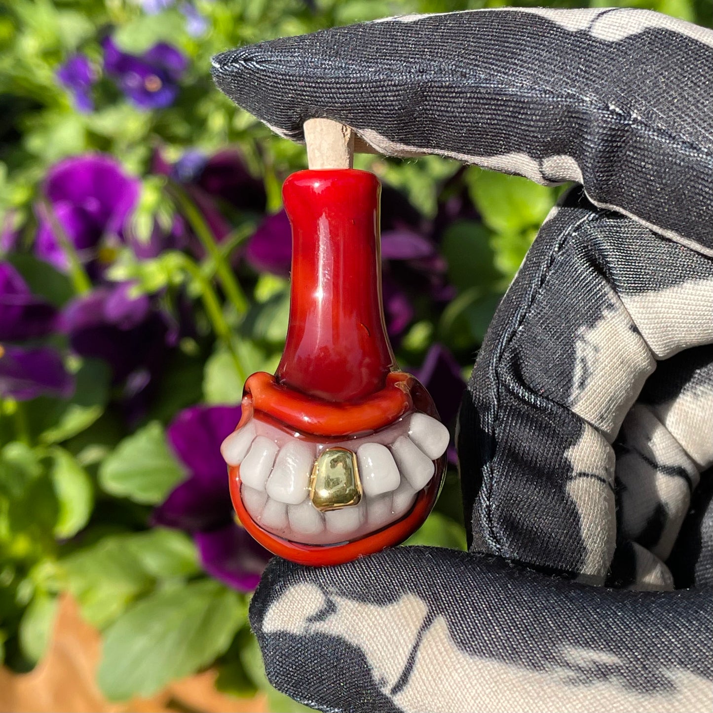 Leviathan Glass Red grinning glass cork bottle - hand-blown art