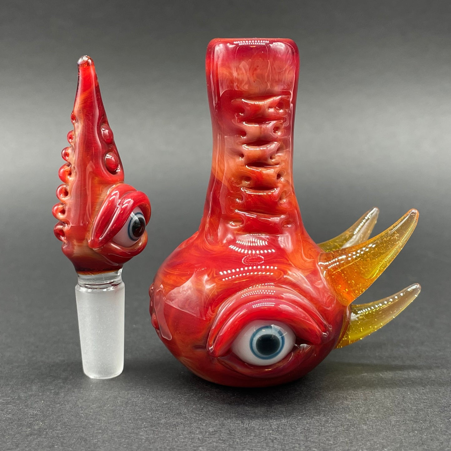 Close-up of Tequila sunrise pensieve - handcrafted glass
