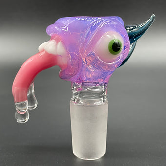 Close-up of 18mm Pink Slime Drooling Tongue Slide - handcrafted glass
