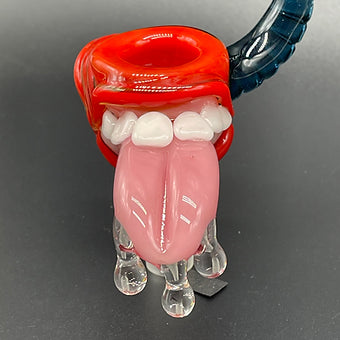 Premium 14mm red blacklight reactive slide set with tongue and horn - collectible glass art