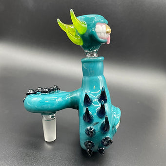 Premium 14mm 90º Agua Azul Spiked ash catcher set - collectible glass art