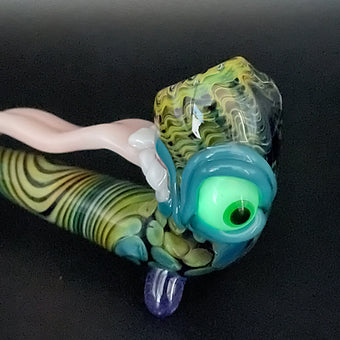 Close-up of Long Tongue Gandalf - handcrafted glass