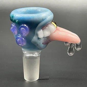 Hand-blown drooling tongue, Siberia, 14mm, 4 hole slide - Leviathan Glass original