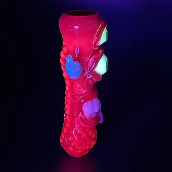 Hand-blown Red UV Reactive Chillum - Leviathan Glass original