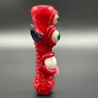 Artisan glass Red UV Reactive Chillum - detailed craftsmanship