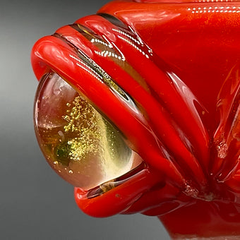 Hand-blown 14mm red blacklight reactive slide set with tongue and horn - Leviathan Glass original