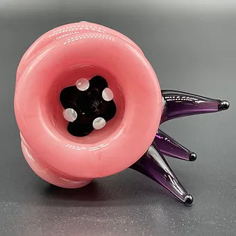 Close-up of 14mm 4 hole Blush Pink Slide - handcrafted glass