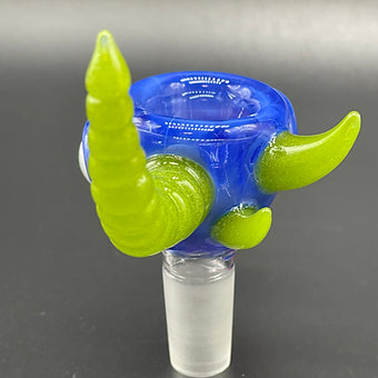 Close-up of 14mm Sonic And Lime Drop Slide - handcrafted glass