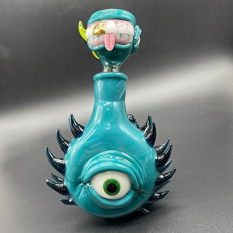 14mm 90º Agua Azul Spiked ash catcher set detail view - premium glass art