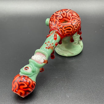 Close-up of Brain Eater Bubbler - handcrafted glass