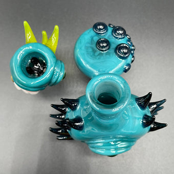 14mm 90º Agua Azul Spiked ash catcher set craftsmanship - artisan glass work