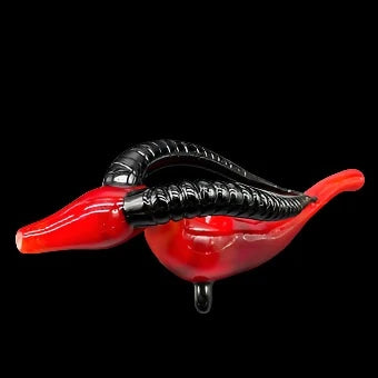 large red taurus steamroller by Leviathan Glass - artisan detail