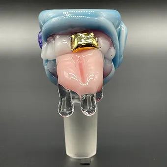 drooling tongue, Siberia, 14mm, 4 hole slide detail view - premium glass art