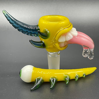 Leviathan Glass 14mm Citrine Yellow Tongue Slide and poker - hand-blown art