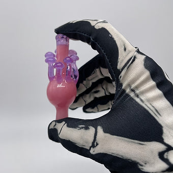 Close-up of Pink Mushroom Carb Cap - handcrafted glass