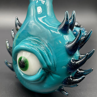 14mm 90º Agua Azul Spiked ash catcher set glass art - premium handcrafted piece