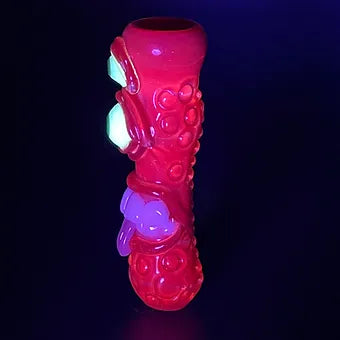 Premium Red UV Reactive Chillum - collectible glass art