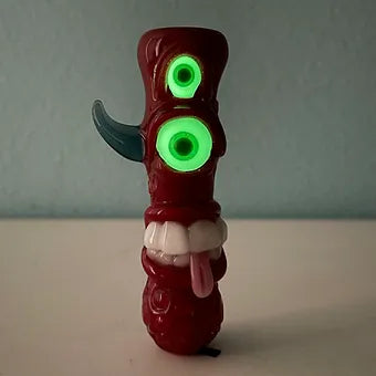 Hand-blown Red UV Reactive Chillum - Leviathan Glass original