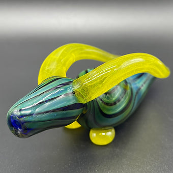 Yellow Horn Antelope Pipe detail view - premium glass art