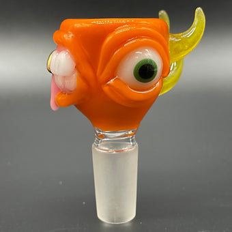 Hand-blown 14mm lava mini ash catcher set with pumpkin slide. - Leviathan Glass original