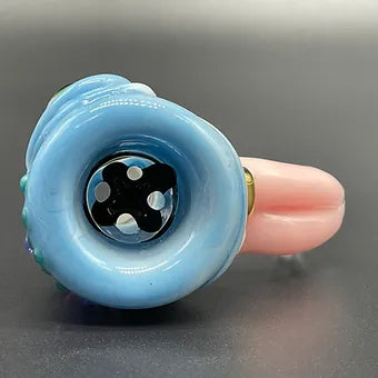 Hand-blown drooling tongue, Siberia, 14mm, 4 hole slide - Leviathan Glass original