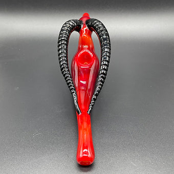 Hand-blown large red taurus steamroller - Leviathan Glass original
