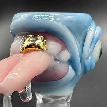 Hand-blown drooling tongue, Siberia, 14mm, 4 hole slide - Leviathan Glass original