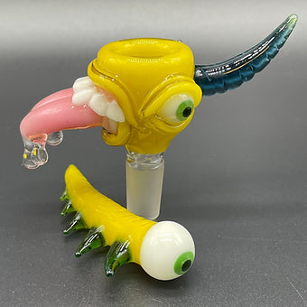 Hand-blown 14mm Citrine Yellow Tongue Slide and poker - Leviathan Glass original