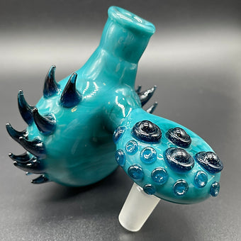 Hand-blown 14mm 90º Agua Azul Spiked ash catcher set - Leviathan Glass original