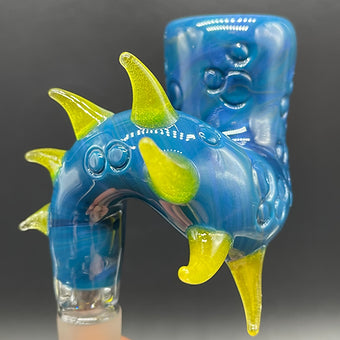 14mm Loopty Loop Peacock Slide by Leviathan Glass - artisan detail