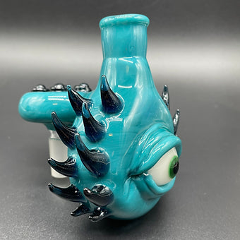 Hand-blown 14mm 90º Agua Azul Spiked ash catcher set - Leviathan Glass original