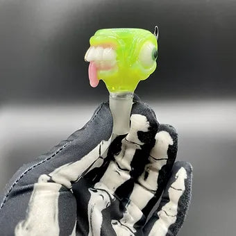 Hand-blown 14mm Green Slime 4 Hole Slide - Leviathan Glass original