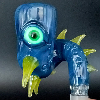 Artisan glass 14mm Loopty Loop Peacock Slide - detailed craftsmanship