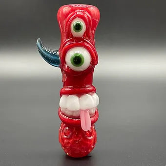 Red UV Reactive Chillum detail view - premium glass art