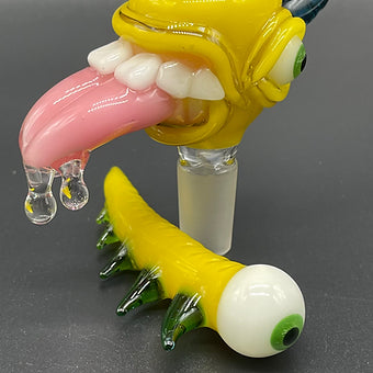 Hand-blown 14mm Citrine Yellow Tongue Slide and poker - Leviathan Glass original