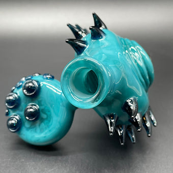 Hand-blown 14mm 90º Agua Azul Spiked ash catcher set - Leviathan Glass original